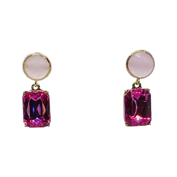 pinker Kristall-Ohrring mit hellrosa Kristall-Stecker